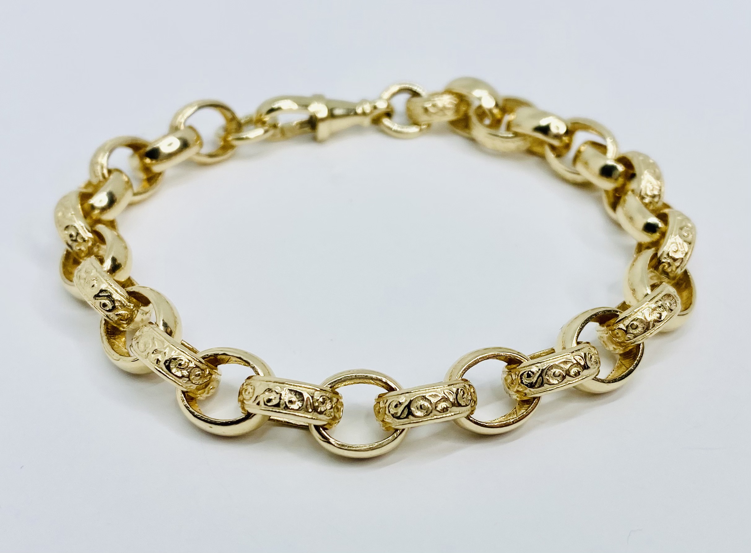 9ct 9k Tri Tone Gold Belcher Bracelet Bolt Ring Oval Links 21.9 Grams 20cm.  New | eBay