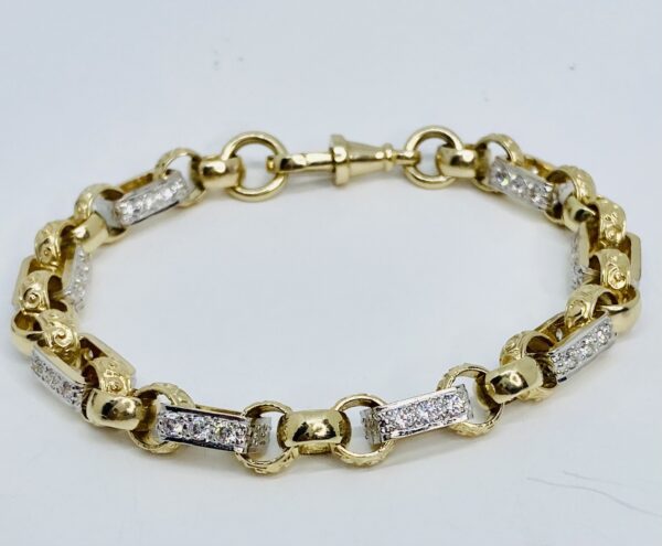 GENTS 9 CT GOLD 35 GRAMS CUBIC ZIRCONIA GYPSY LINK BRACELET