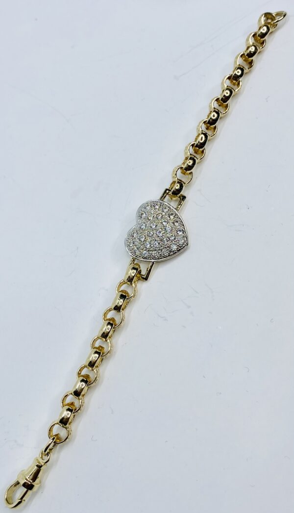 KIDS 9CT GOLD CZ HEART BELCHER BRACELET - Image 2