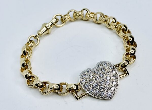 KIDS 9CT GOLD CZ HEART BELCHER BRACELET