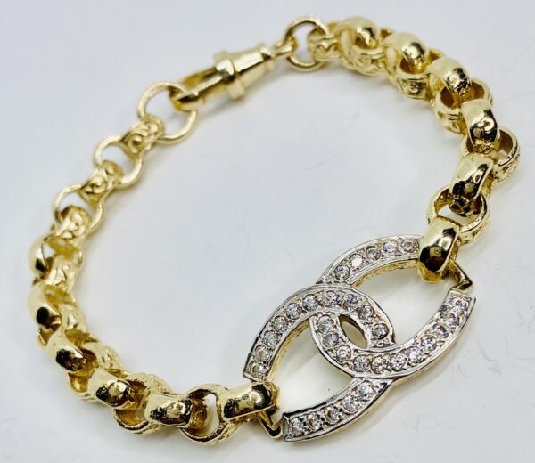 KIDS 9CT GOLD CZ HORSE SHOE BELCHER BRACELET 13 GRAMS