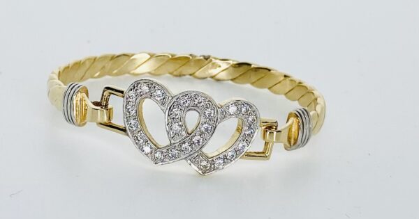KIDS 9CT GOLD DOUBLE HEART HOOK BANGLE 14 GRAMS