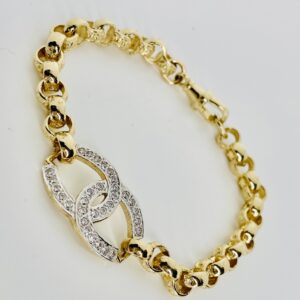 LADIES 9CT GOLD CZ HORSE SHOE BELCHER BRACELET 16 GRAMS