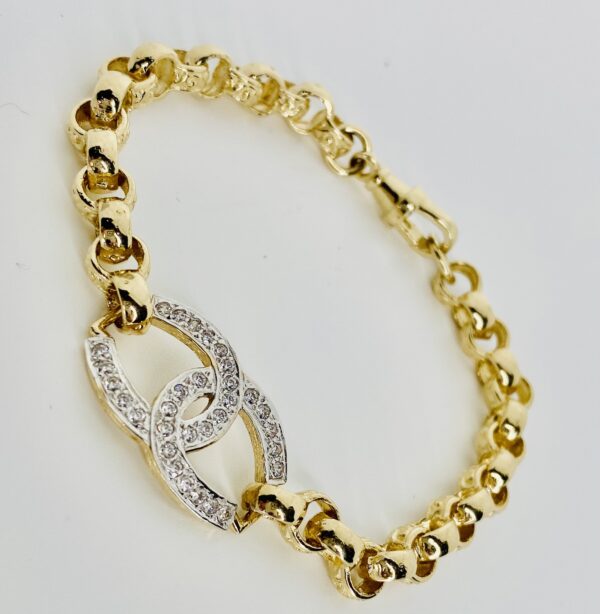 LADIES 9CT GOLD CZ HORSE SHOE BELCHER BRACELET 15 GRAMS
