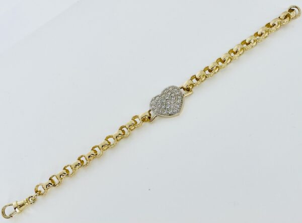 LADIES 9CT GOLD CZ FULL HEART BELCHER BRACELET 17 GRAM - Image 2