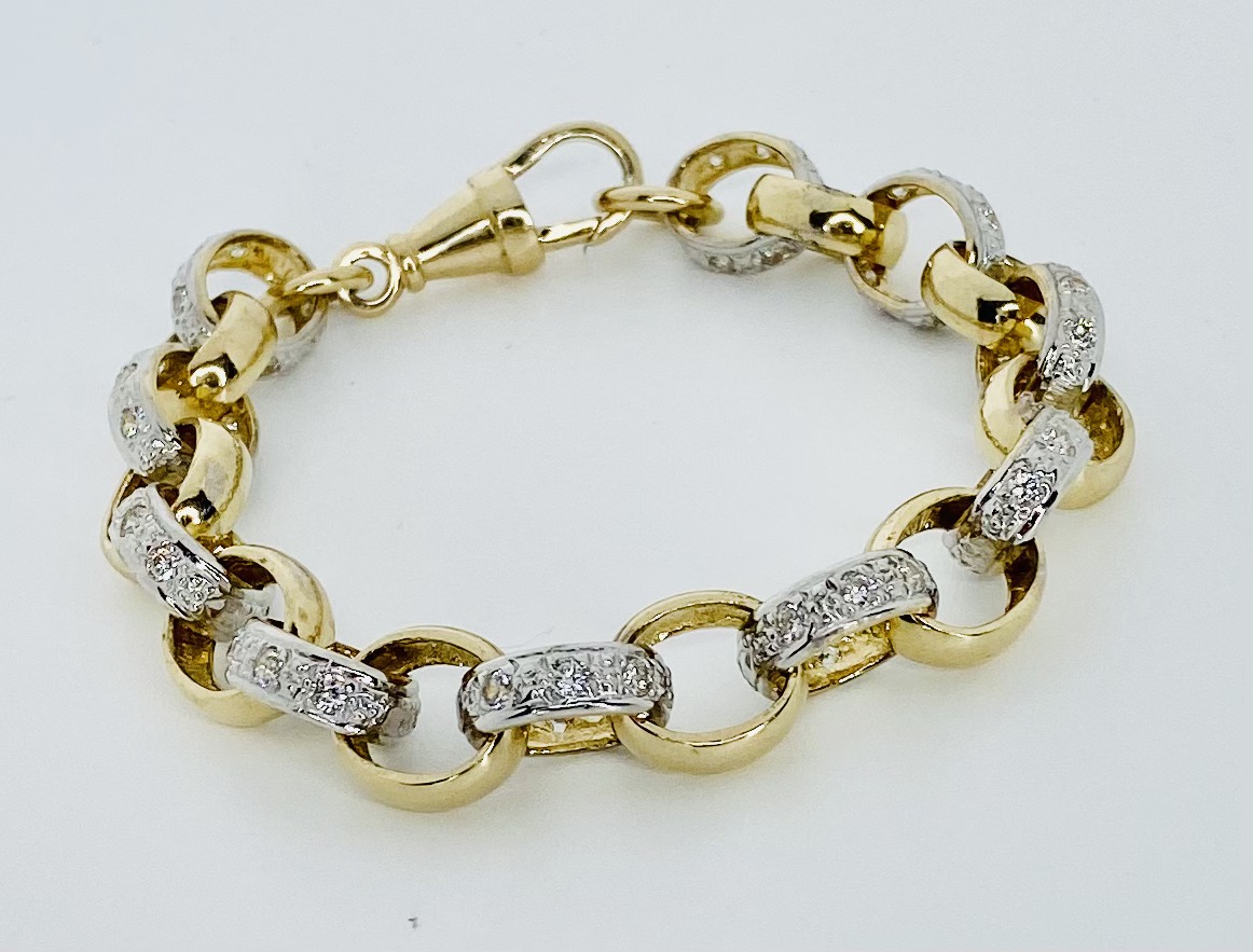 9ct Yellow And White Gold Diamond Set Belcher Style Bracelet 3.45ct -  Available Now from Personal Jewellery Service UK