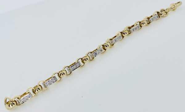 LADIES 9CT GOLD 23 GRAMS SQUARE CZ AND ROUND LINK BELCHER BRACELET - Image 2