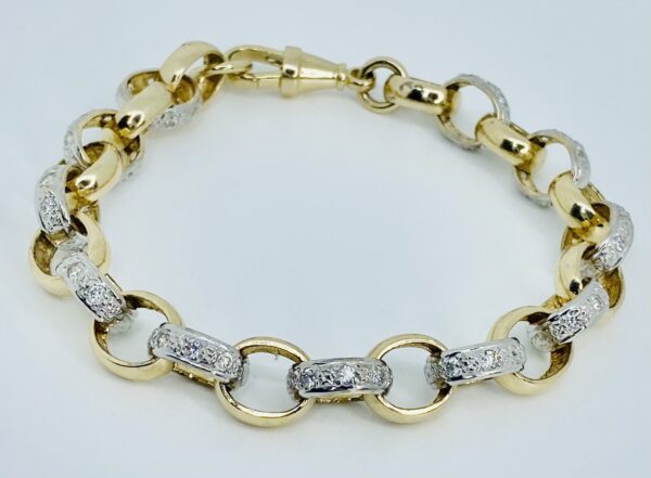 GENTS 9CT GOLD CZ BELCHER BRACELET 33 GRAMS