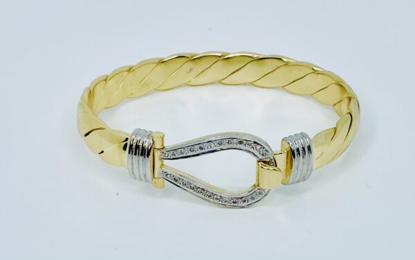 GENTS 9CT GOLD DIAMOND HOOK BANGLE 65 GRAM