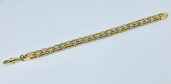 GENTS 9CT WHITE & YELLOW GOLD CUBIC ZIRCONIA CAGE BRACELET 52 GRAMS - Image 2