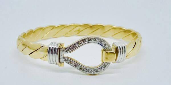 LADIES 9CT GOLD DIAMOND HOOK BANGLE 36 GRAM