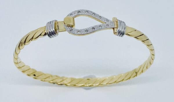 LADIES 9CT GOLD DIAMOND HOOK BANGLE 14 GRAMS - Image 2