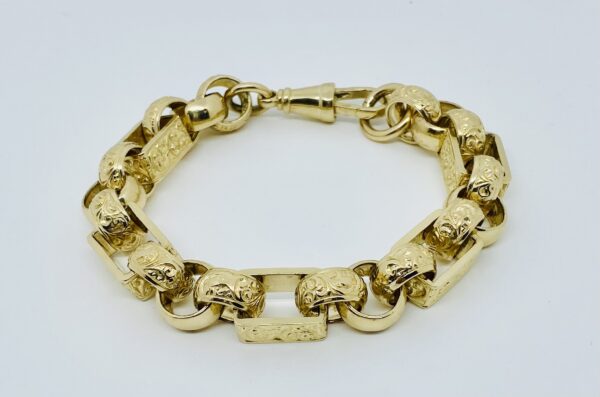 GENTS 9 CT GOLD 72 GRAMS SQUARE AND ROUND LINK BELCHER BRACELET