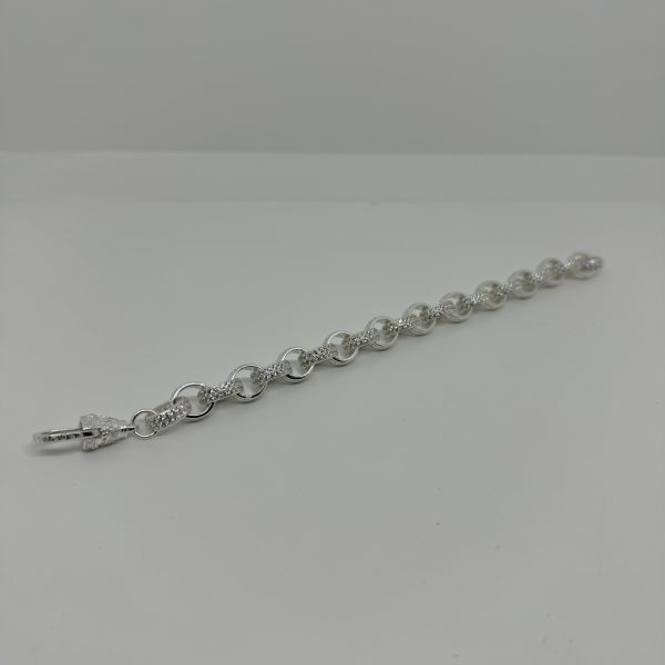 Sterling Silver cubic zirconia and patterned belcher bracelet - Image 6