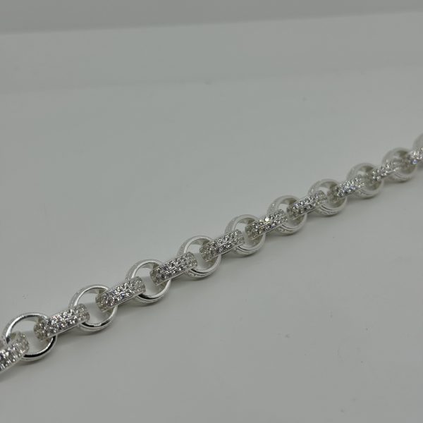 Sterling Silver cubic zirconia and patterned belcher bracelet - Image 5