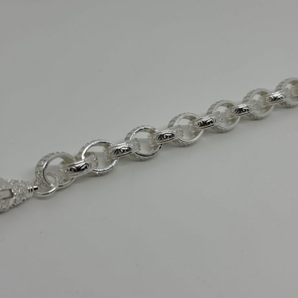 Sterling Silver cubic zirconia and patterned belcher bracelet - Image 4