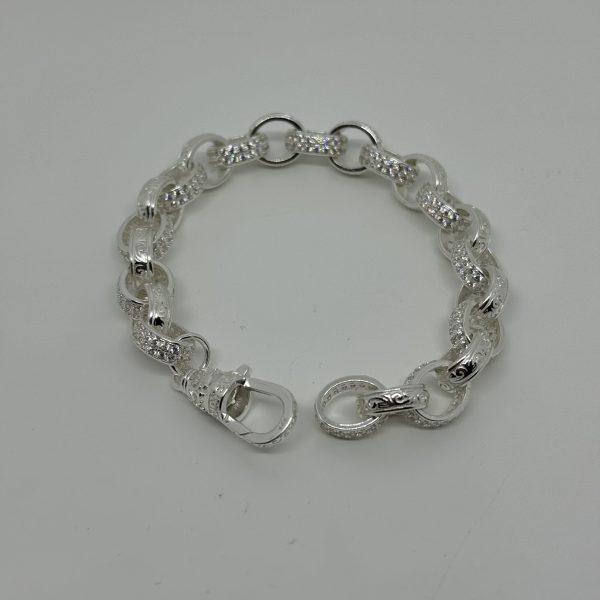Sterling Silver cubic zirconia and patterned belcher bracelet - Image 3