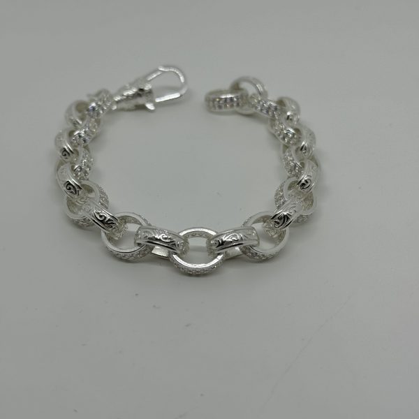 Sterling Silver cubic zirconia and patterned belcher bracelet - Image 2