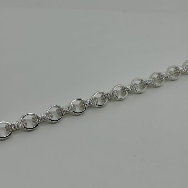 Sterling Silver cubic zirconia and patterned Belcher Bracelet - Image 7