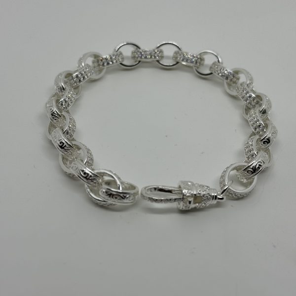 Sterling Silver cubic zirconia and patterned Belcher Bracelet - Image 4