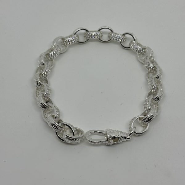 Sterling Silver cubic zirconia and patterned Belcher Bracelet - Image 3