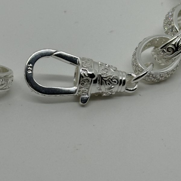 Sterling Silver cubic zirconia and patterned Belcher Bracelet - Image 5