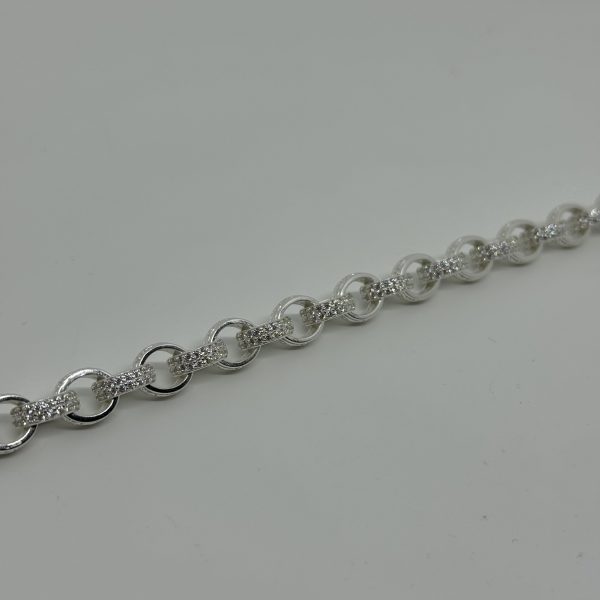 Sterling Silver cubic zirconia and patterned belcher bracelet - Image 6