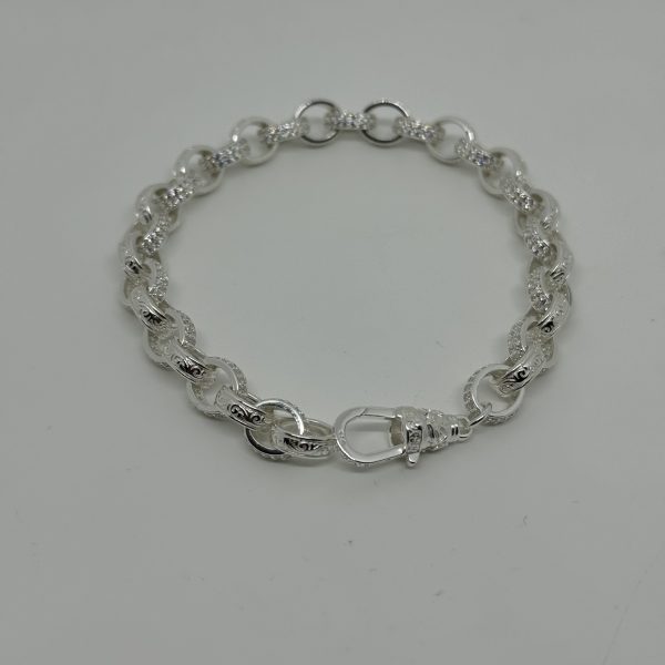 Sterling Silver cubic zirconia and patterned belcher bracelet - Image 5