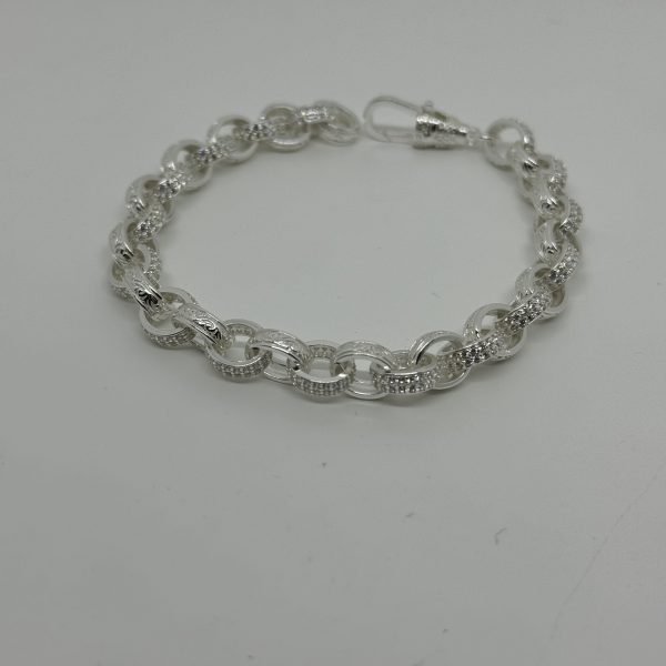Sterling Silver cubic zirconia and patterned belcher bracelet - Image 3