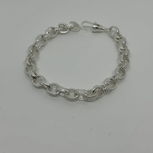 Sterling Silver cubic zirconia and patterned belcher bracelet - Image 2