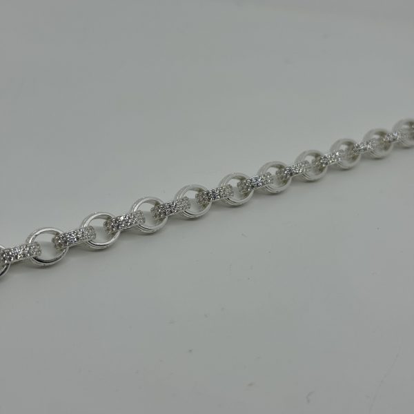 Sterling Silver cubic zirconia and patterned belcher bracelet - Image 4