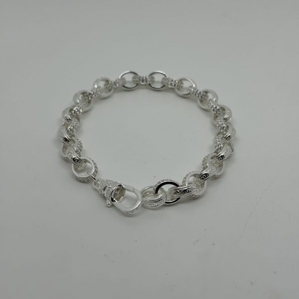 Sterling Silver cubic zirconia and patterned belcher bracelet - Image 3