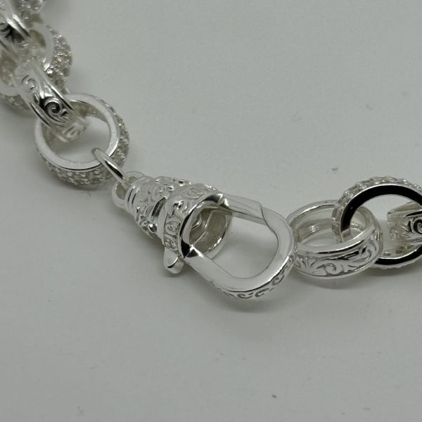 Sterling Silver cubic zirconia and patterned belcher bracelet - Image 6