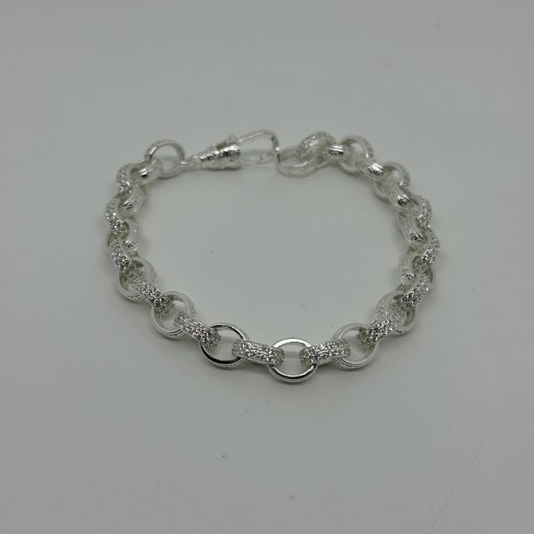Sterling Silver cubic zirconia and patterned belcher bracelet - Image 2