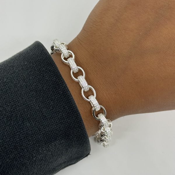 Sterling Silver cubic zirconia and patterned belcher bracelet