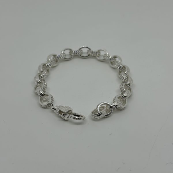 Sterling Silver cubic zirconia and patterned Belcher Bracelet - Image 4