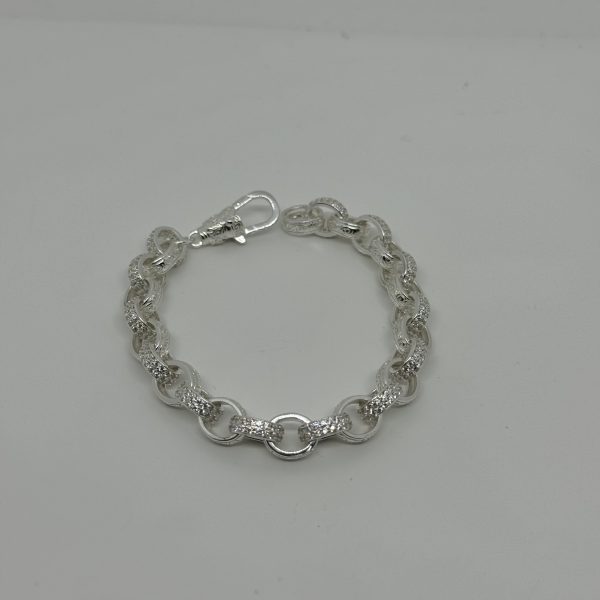 Sterling Silver cubic zirconia and patterned Belcher Bracelet - Image 3