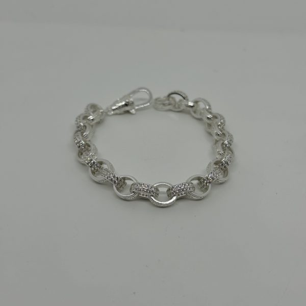 Sterling Silver cubic zirconia and patterned Belcher Bracelet - Image 2