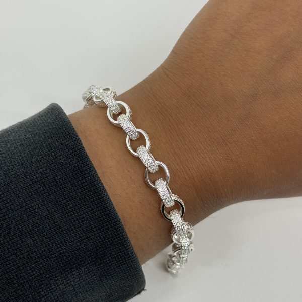 Sterling Silver cubic zirconia and patterned Belcher Bracelet