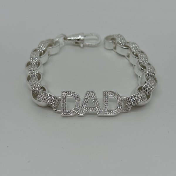 Sterling Silver cubic zirconia DAD Belcher bracelet - Image 2