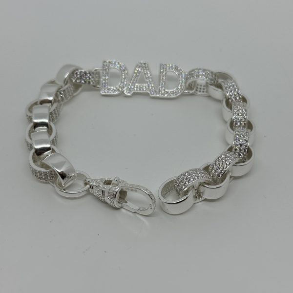 Sterling Silver cubic zirconia DAD Belcher bracelet - Image 3