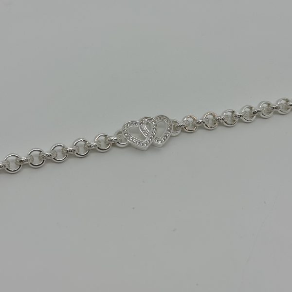 Sterling Silver Kids Double Heart belcher bracelet - Image 4