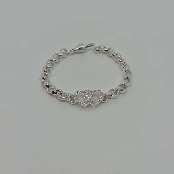 Sterling Silver Kids Double Heart belcher bracelet - Image 2