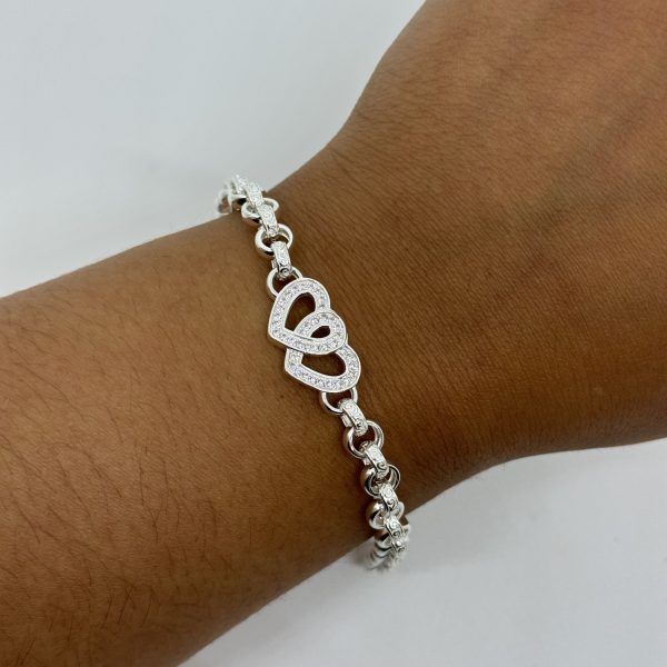 Sterling Silver Kids Double Heart belcher bracelet
