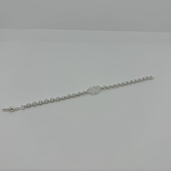 Sterling silver double heart belcher bracelets with cubic zirconias - Image 5