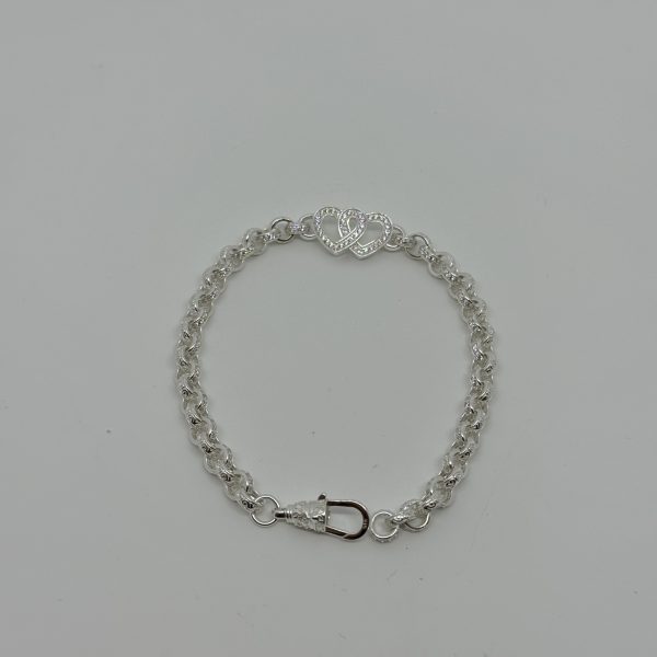 Sterling silver double heart belcher bracelets with cubic zirconias - Image 3