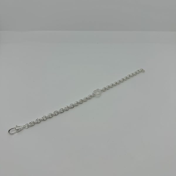 Sterling Silver Open Heart belcher bracelet with cubic zirconia - Image 5