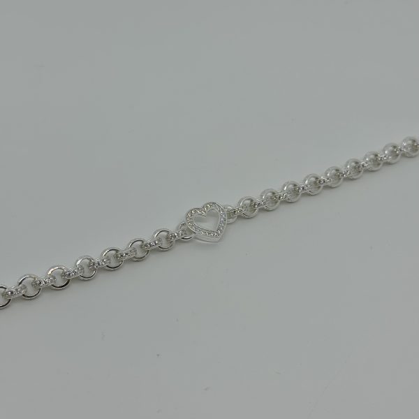 Sterling Silver Open Heart belcher bracelet with cubic zirconia - Image 4