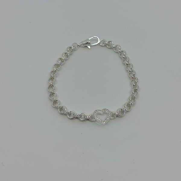 Sterling Silver Open Heart belcher bracelet with cubic zirconia - Image 2