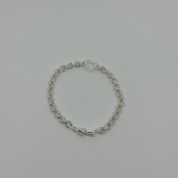 Sterling Silver Open Heart belcher bracelet with cubic zirconia - Image 3